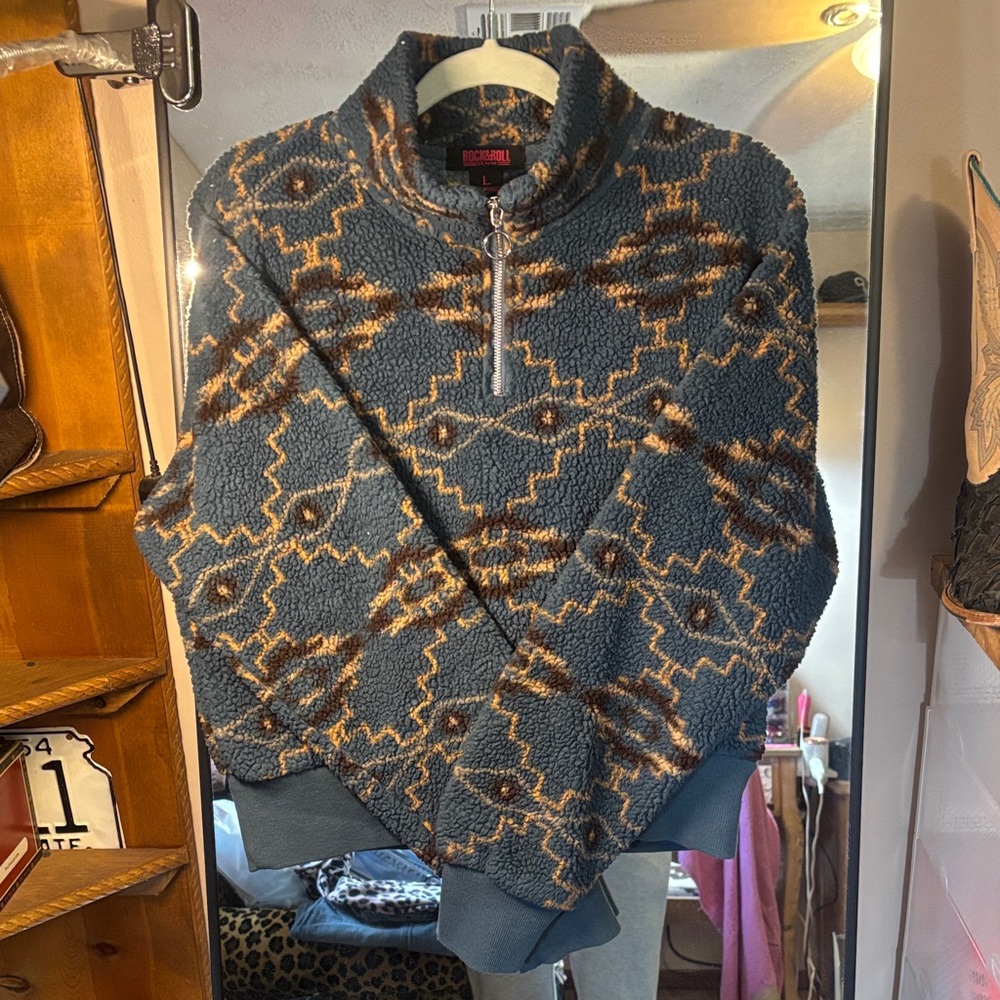 Rock & Roll Cowgirl Blue and Brown Patterned Sweatshirt
